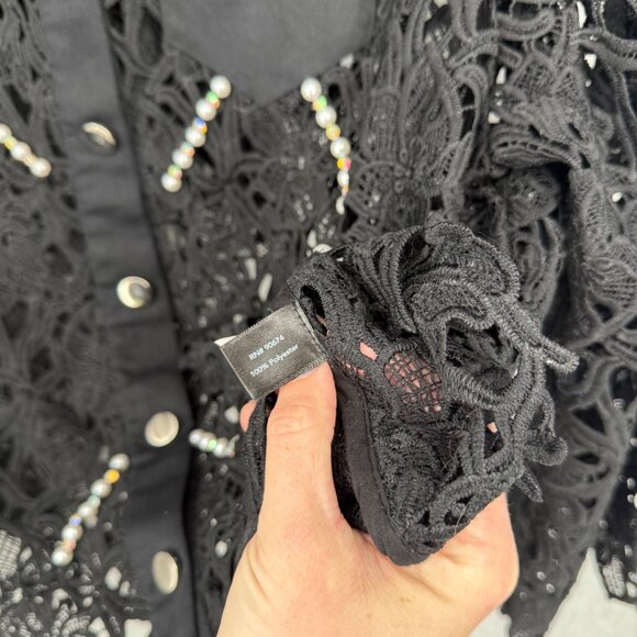 Boston Proper Lace Western Jacket Size XL Black Rhinestone Pearl Embellished EUC - Picture 6 of 13